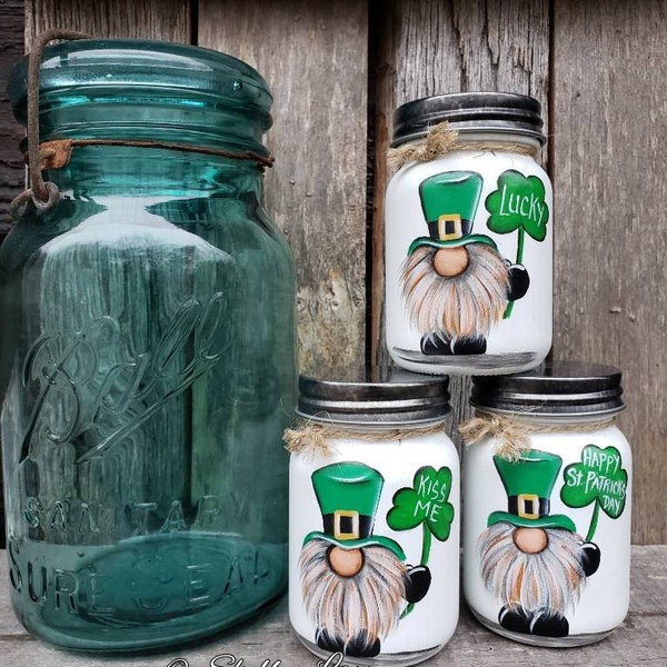 St. Patrick's Day Gnome, Mini Mason Jar, Tiered tray decor