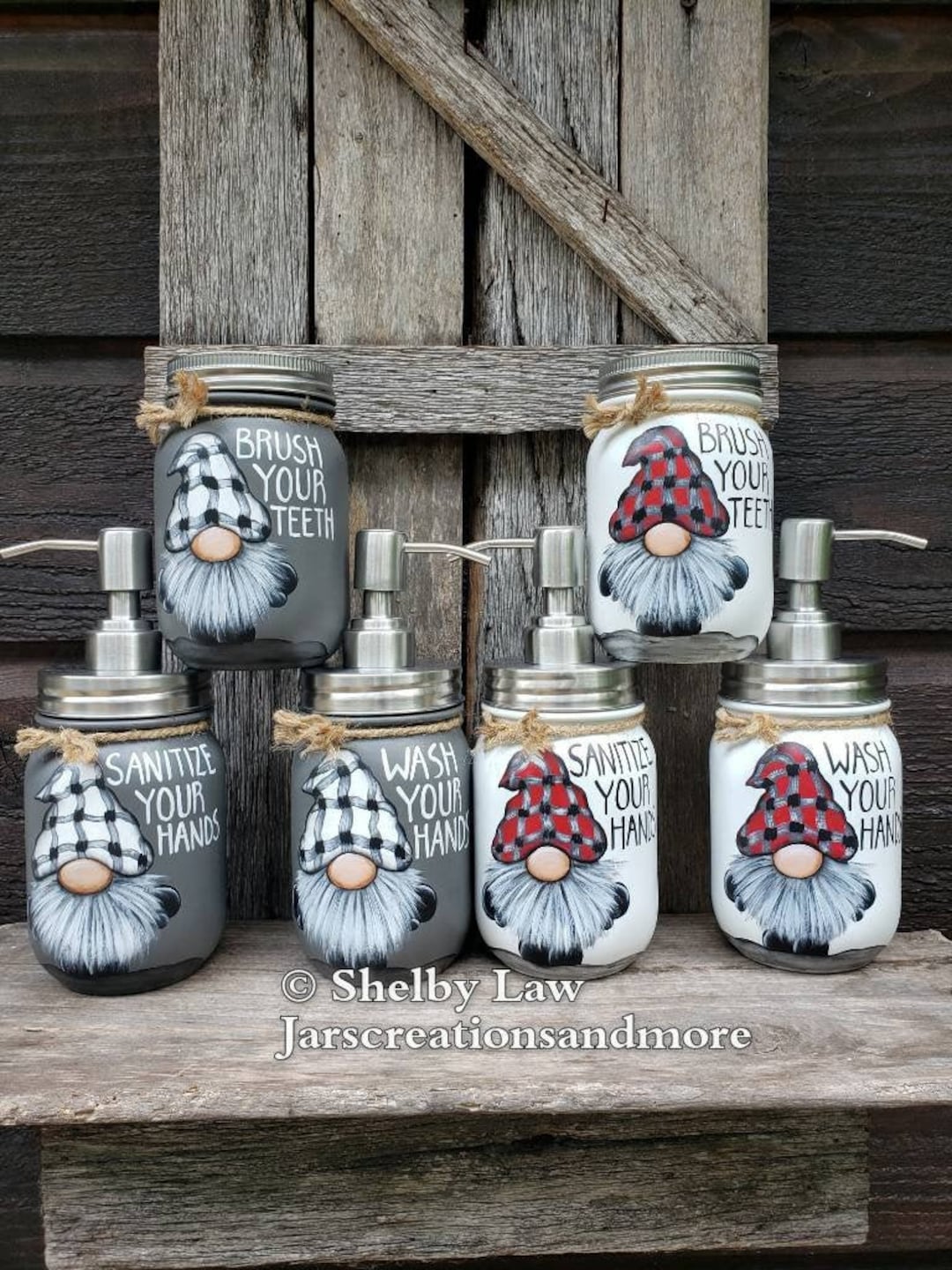 Individually Sold Gnome Soap Dispenser, Wash Your Hands, Mason Jar Soap