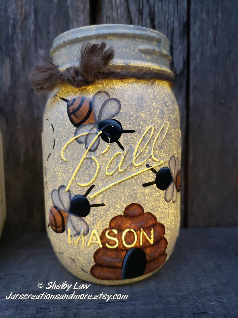 Honey Bee Mason Jar Pint Jar 5 Inches Tall Choice of Lighted Etsy