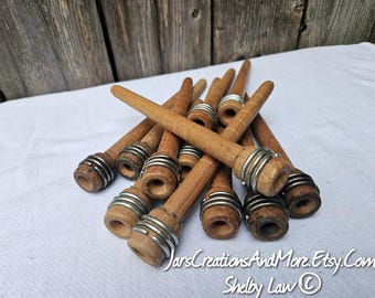Vintage Weaving Mill Wood Bobbin, Industrial Textile Bobbin, Set of Three