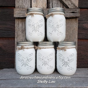 Bee Pint Jar, Chalk Painted Ball Pint Honeybee Jar, Bee Decor