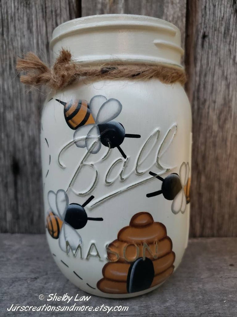 Honey Bee Mason Jar Pint Jar 5 Inches Tall Choice of Lighted Etsy