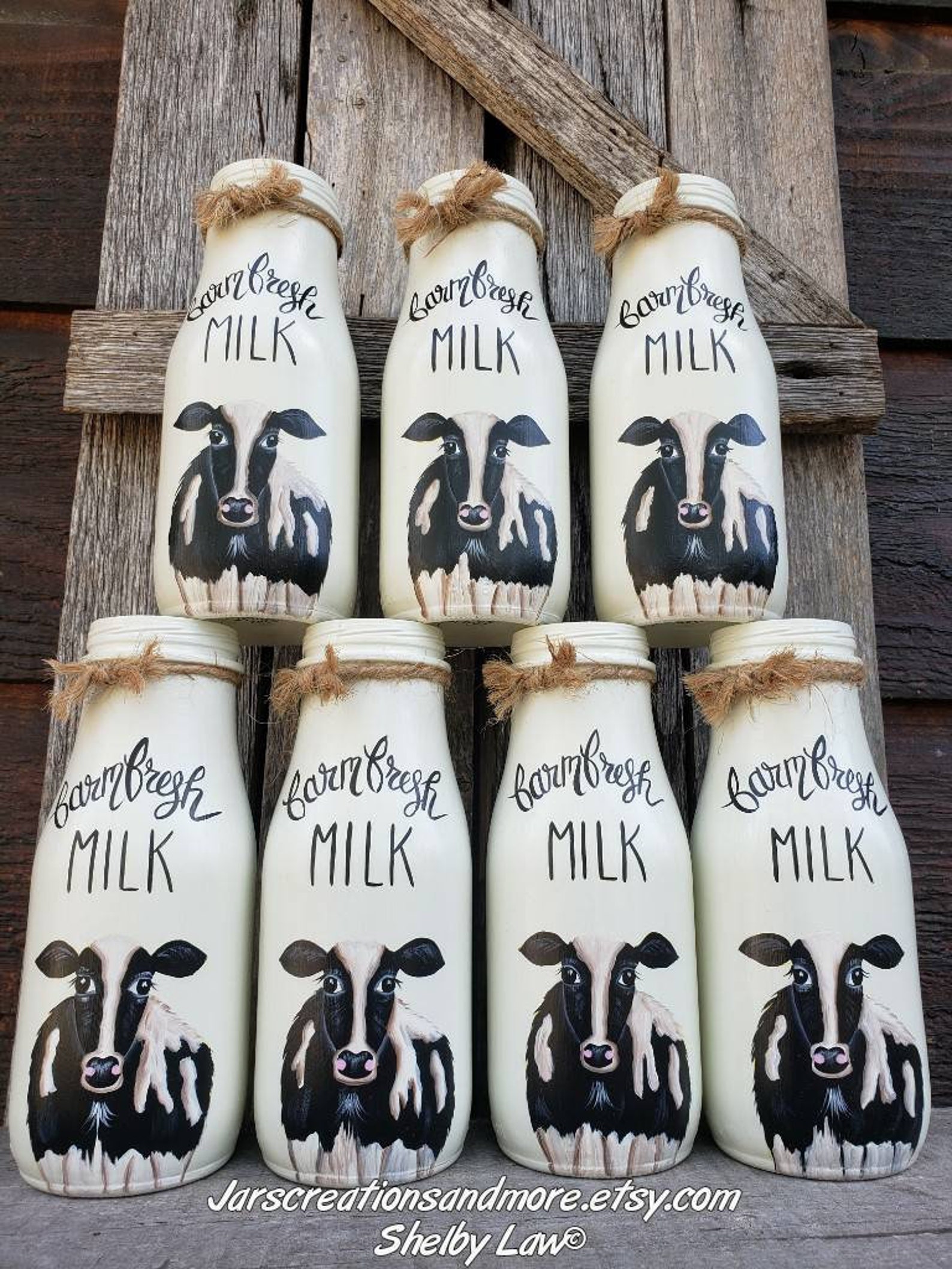 Farm Fresh Milk Handpainted Cow Holstein Cow Bottle 6 Etsy
