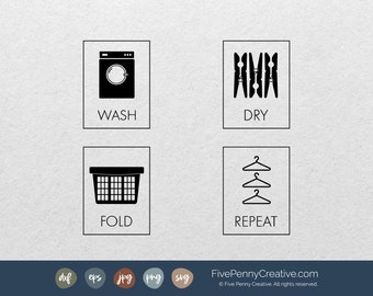 Laundry Room Art: Wash Dry Fold Repeat Printable (SVG, PNG, EPS)