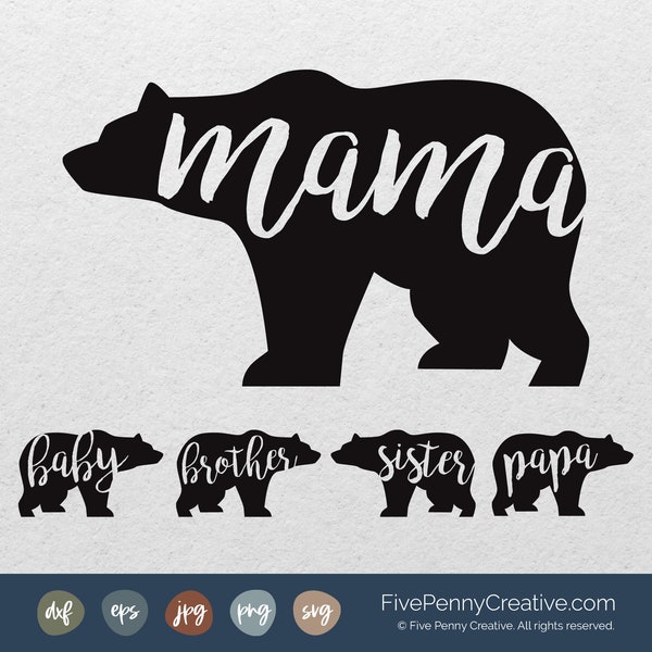 Bärenfamilie SVG Bundle: Mama, Papa, Bruder, Schwester, Baby (Digitaler Download)