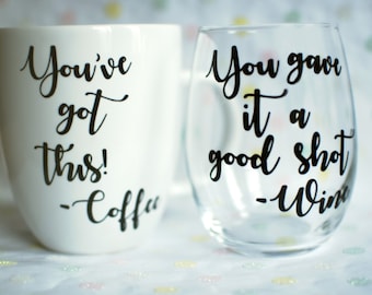 You've Got This Coffee Mug and Stemless Wine Glass Set, Stemless Wine Glass, Coffee Mug, Mug Wine Glass Set, Coffee Gift, Wine Gift