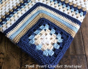 Granny Square Baby Blanket | Modern Granny Square Blanket | Crochet Blue Baby Blanket | Navy Baby Blanket | Baby Shower Gift | Granny Afghan