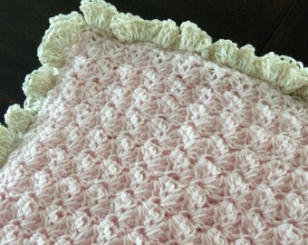 Handmade Crochet Baby Blanket Throw "Blush Pink", Baby Afghan