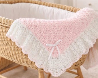 Couverture pour bébé rose et blanche | Couverture pour fille faite main | Couverture au crochet pour bébé fille | Cadeau de shower de bébé fille | Couverture rose faite main