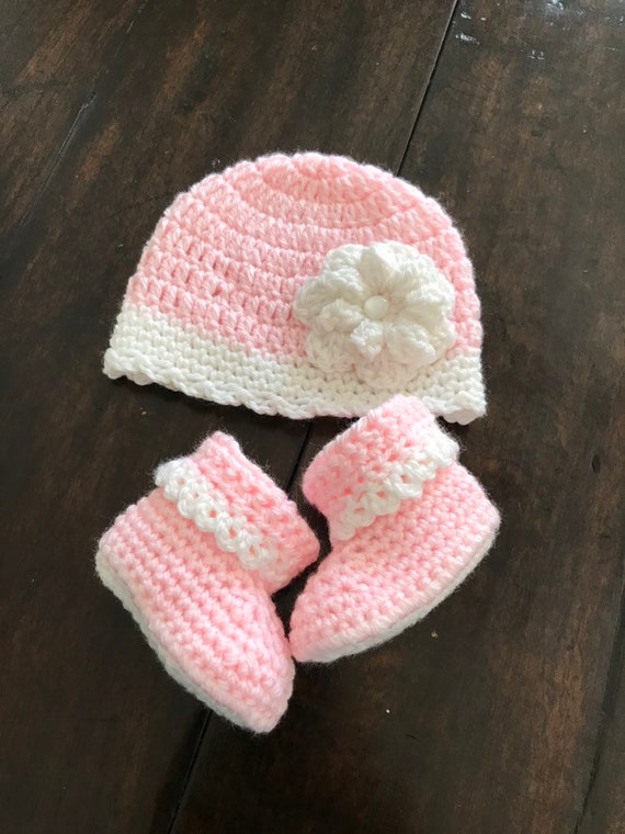 Handmade Baby Girl Hat and Booties 
