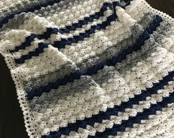 Crochet Nautical Baby Blanket | Handmade Baby Shower Gift | Blue Grey Blanket | Nautical Baby Room | Nautical Nursery | Nautical Baby Shower