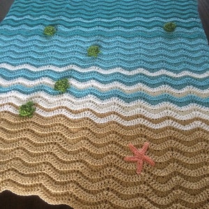 Crochet Beach Blanket | Sea Turtle Blanket | Crochet Sea Turtle Afghan | Gift idea for beach lovers | Beach themed room | ocean blanket