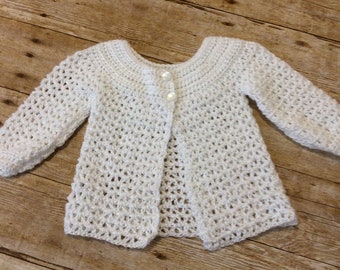 Handmade baby cardigan, crochet baby sweater, crochet lacy sweater for baby, handmade white baby cardigan