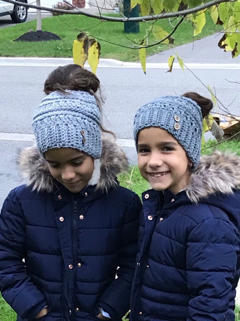 Messy Bun Hat | Fall Clothing | Ponytail Hat | Winter Beanie | Messy Bun Beanie | Crochet Children's Hat | Handmade Hat | Winter Hat image 1