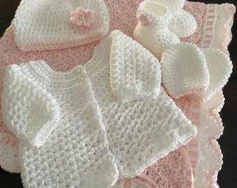 Crochet Baby Layette | New Baby Gift | Baby Girl Shower Gift | Crochet Pink Blanket | Baby Girl | Keepsake Gift Baby | Mom to Be Gift
