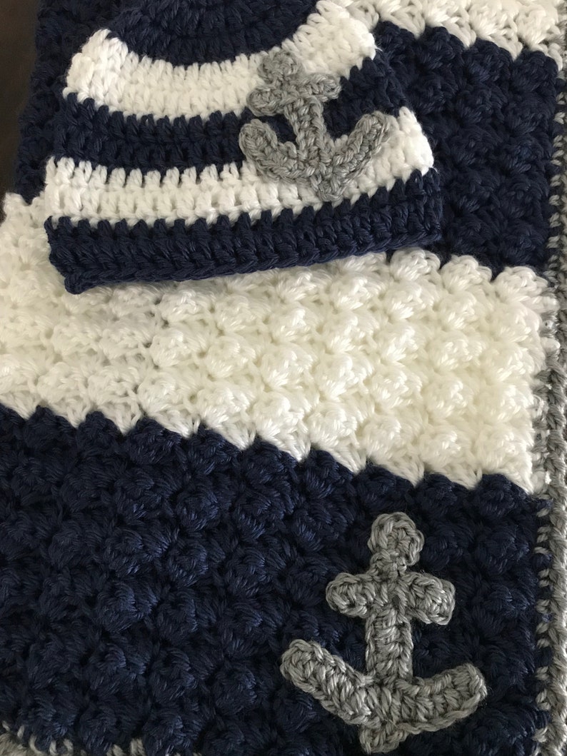 Nautical Baby Blanket Crochet Handmade Navy Baby Blanket Etsy