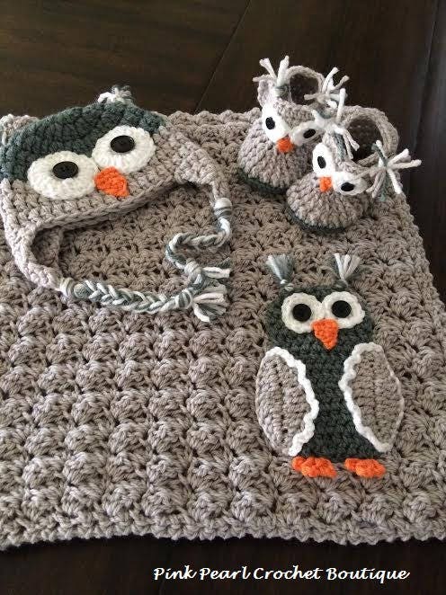 Baby Owl Blanket | Owl Themed Baby Room | Baby Owl Crochet | Grey Baby Blanket Knit | Crochet Owl Gi