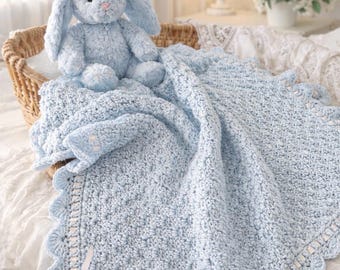 Crocheted Baby Boy Blanket – Soft Blue | Handmade Baby Shower Gift | Ready to Gift for Baby | Newborn Gift