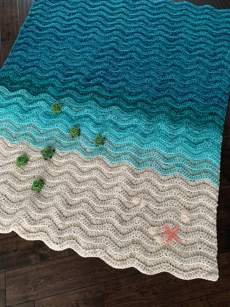 Sea Turtle Blanket Turtle Handmade Blanket Gift Crochet Turtle Gift Ocean Blanket Sea Turtle Throw Crochet Beach Blanket image 8