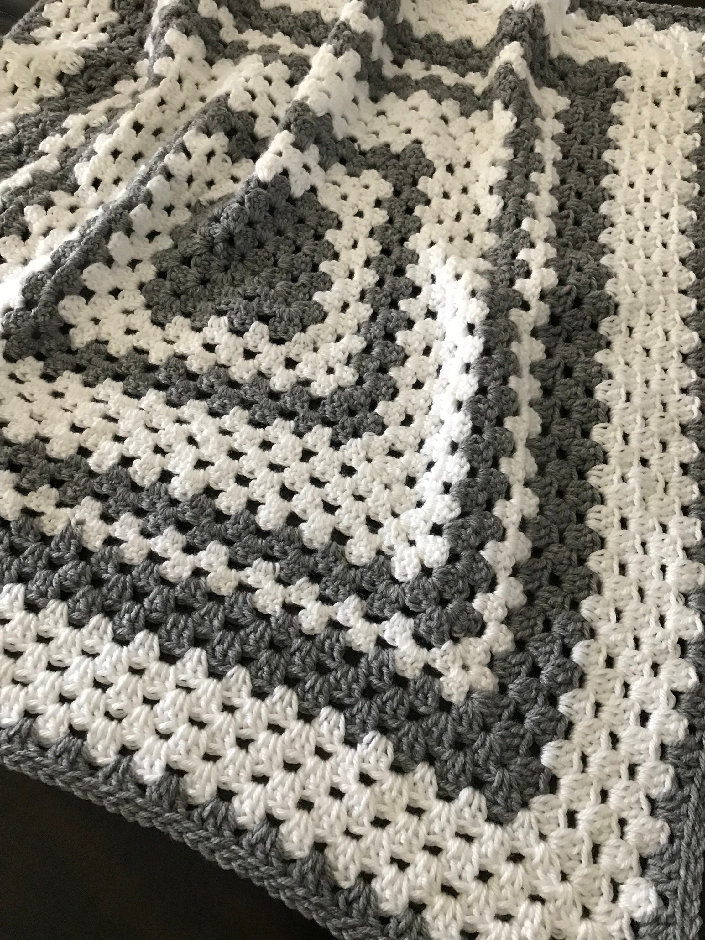 Crochet grey and white baby afghan handmade neutral baby Etsy