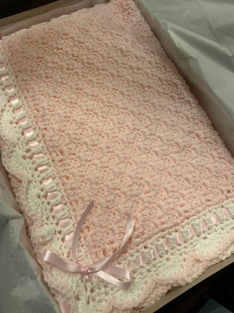 Crochet Pink and White Baby Blanket Pink Blanket Handmade Etsy