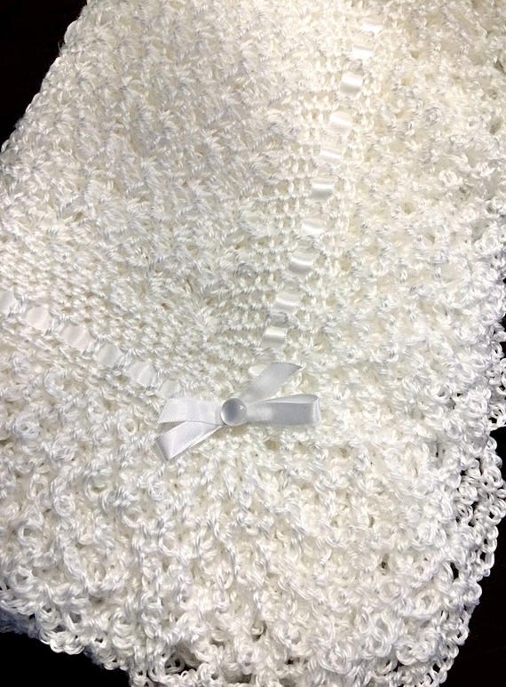 Crochet Baptism Blanket | Christening Keepsake Baby Blanket | White Crochet Baby Gift | Heirloom Christening Throw