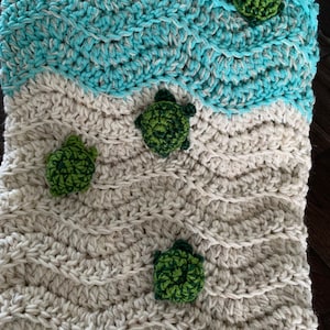 Sea Turtle Blanket Turtle Handmade Blanket Gift Crochet Turtle Gift Ocean Blanket Sea Turtle Throw Crochet Beach Blanket image 7