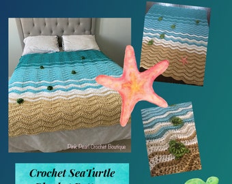 Sea Turtle Blanket Pattern | Sea Turtle Afghan | Turtle Blanket CROCHET PATTERN digital PDF file download | Crochet Beach Blanket Pattern