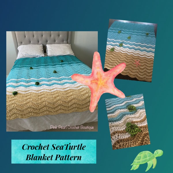 Sea Turtle Blanket Pattern | Sea Turtle Afghan | Turtle Blanket CROCHET PATTERN digital PDF file download | Crochet Beach Blanket Pattern