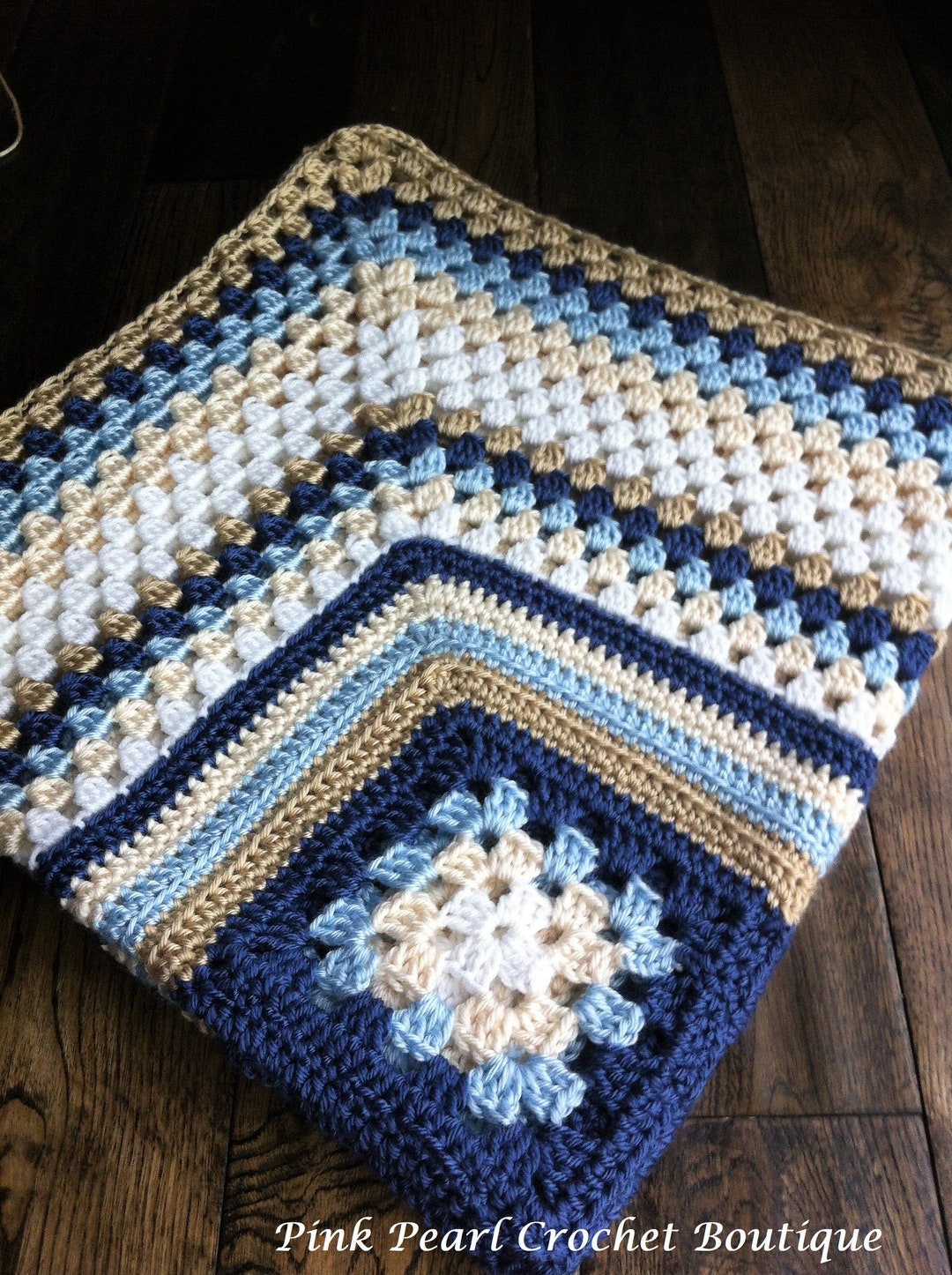 Granny Square Baby Blanket Modern Granny Square Blanket Crochet Blue