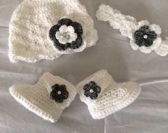 Baby Booties and Hat Crochet | Baby Gift Set | Crochet Baby Booties Girl | Crochet Baby Beanie | Baby Hat Handmade | Crochet Baby Shoes