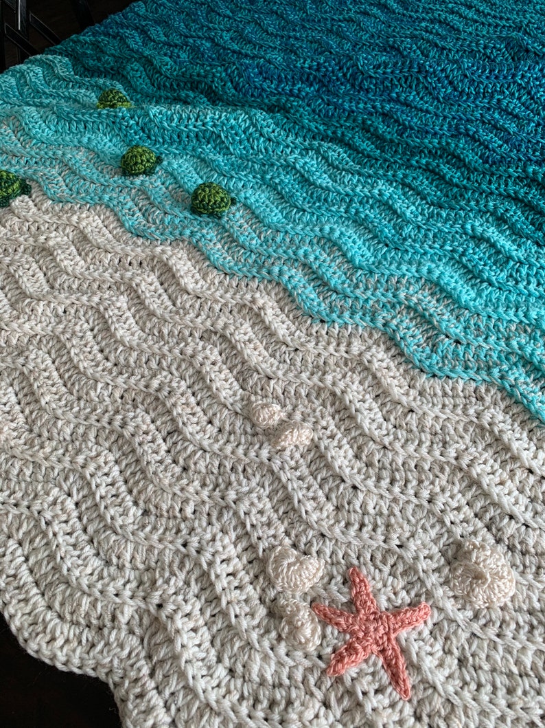 Sea Turtle Blanket Turtle Handmade Blanket Gift Crochet Turtle Gift Ocean Blanket Sea Turtle Throw Crochet Beach Blanket image 3