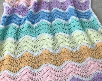 Rainbow Baby Blanket | Rainbow Afghan | Multicolored Baby Blanket | Crochet Rainbow Blanket | Pastel Coloured Baby Blanket | Chevron Blanket