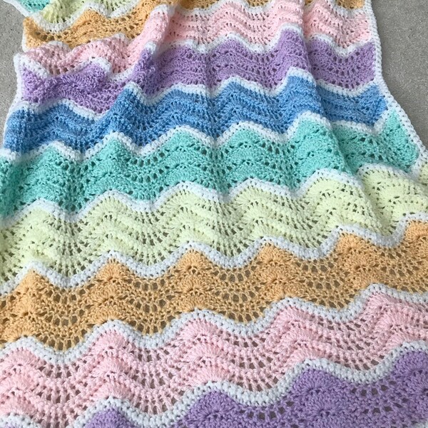 Rainbow Baby Blanket | Rainbow Afghan | Multicolored Baby Blanket | Crochet Rainbow Blanket | Pastel Coloured Baby Blanket | Chevron Blanket