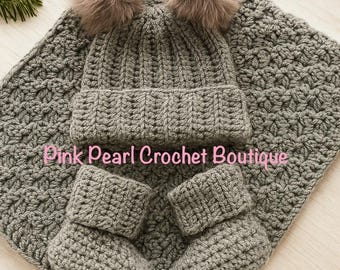 Ready to ship baby gift | Grey Baby Blanket | Crochet Baby Blanket Grey | Handmade Baby Gift | New Baby Gift | Newborn Set