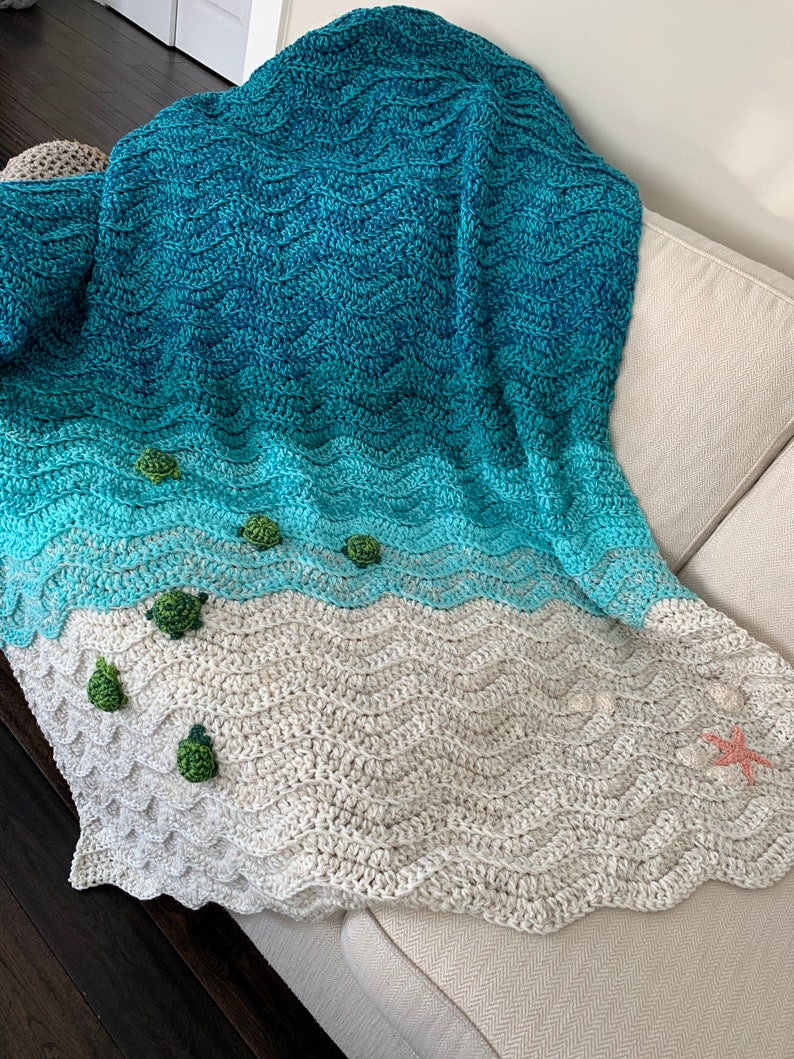 Sea Turtle Blanket Turtle Handmade Blanket Gift Crochet Turtle Gift Ocean Blanket Sea Turtle Throw Crochet Beach Blanket image 2