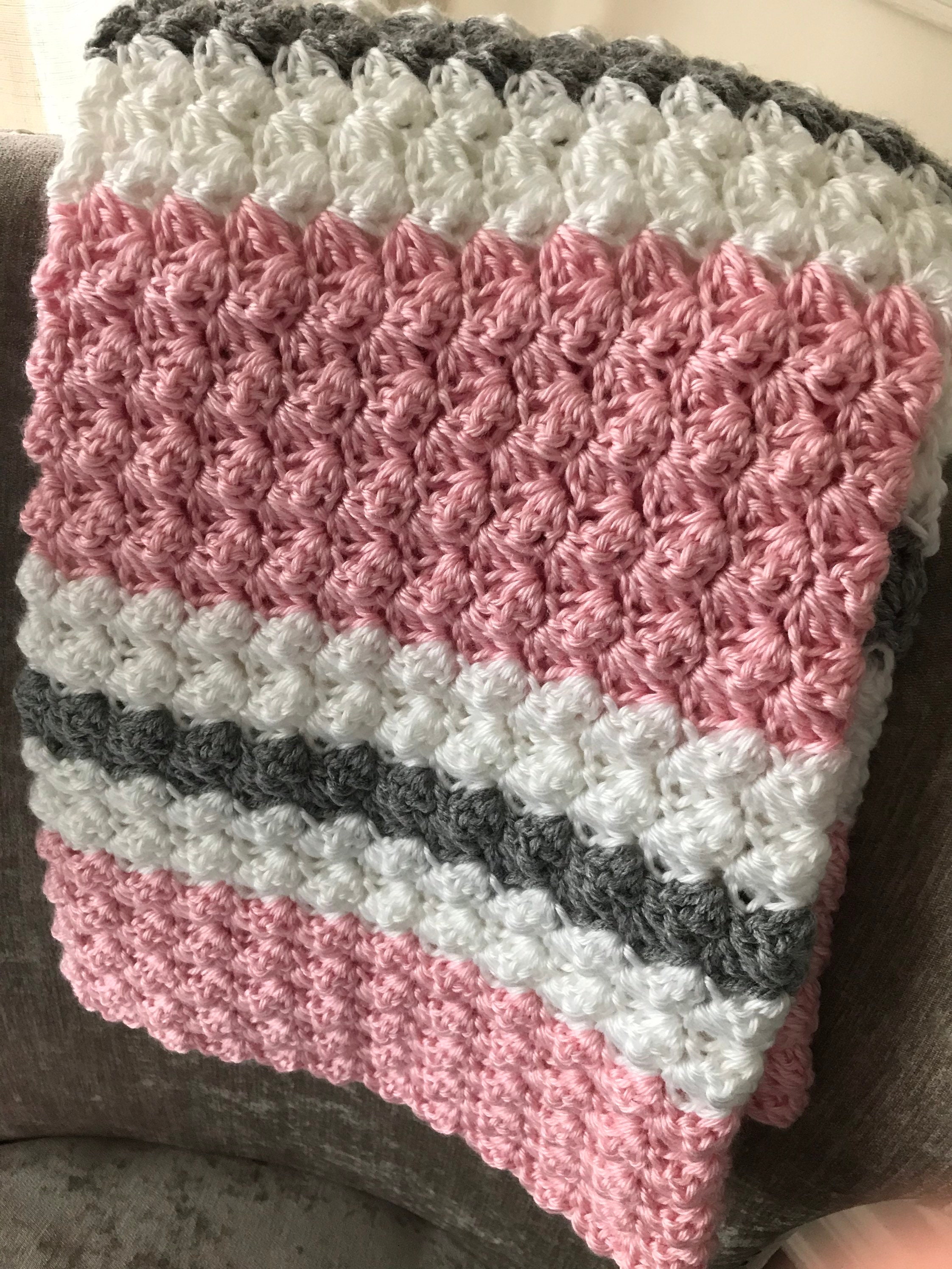 Baby Blanket Crochet Pink White and Grey Baby Blanket | Etsy Canada