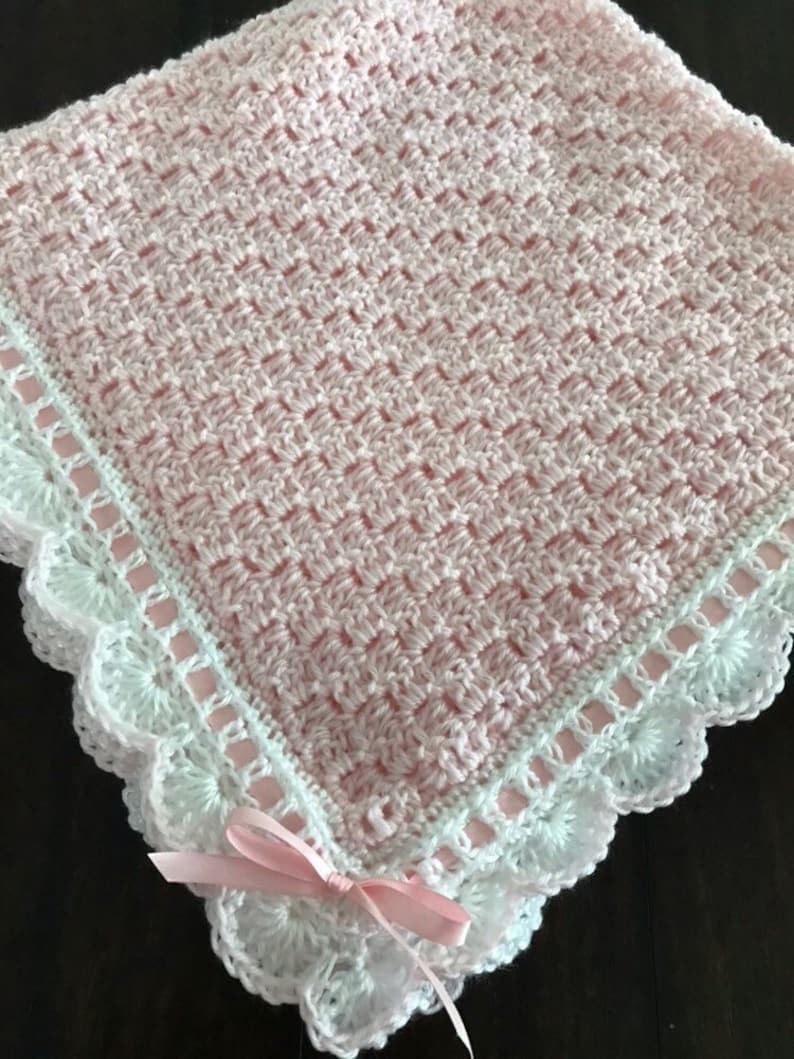 Crochet Pink and White Baby Blanket Crochet Baby Blanket Etsy Canada