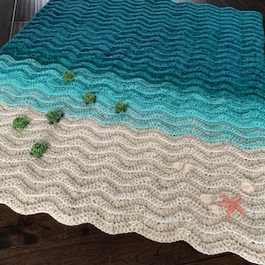 Sea Turtle Blanket Turtle Handmade Blanket Gift Crochet Turtle Gift Ocean Blanket Sea Turtle Throw Crochet Beach Blanket image 5