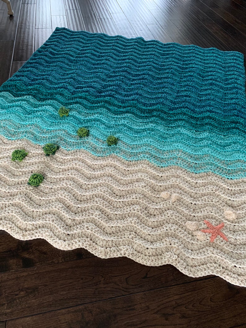 Sea Turtle Blanket Turtle Handmade Blanket Gift Crochet Turtle Gift Ocean Blanket Sea Turtle Throw Crochet Beach Blanket image 5