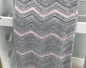 Modern Grey Baby Blanket | Crochet Grey Baby Blanket | Crochet Grey and Pink Blanket | Crochet Cotton Baby Blanket | Keepsake Baby Gift