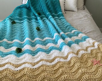 Couverture Jetée Douce Bébé/enfant 60x80 Cm - Motif Tortue De Mer, Ultra Légère Et Réversible