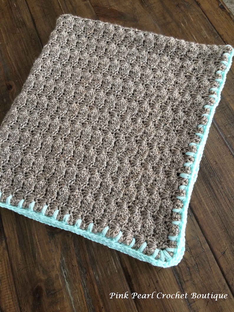 Crochet Baby Blanket Soft Brown and Teal