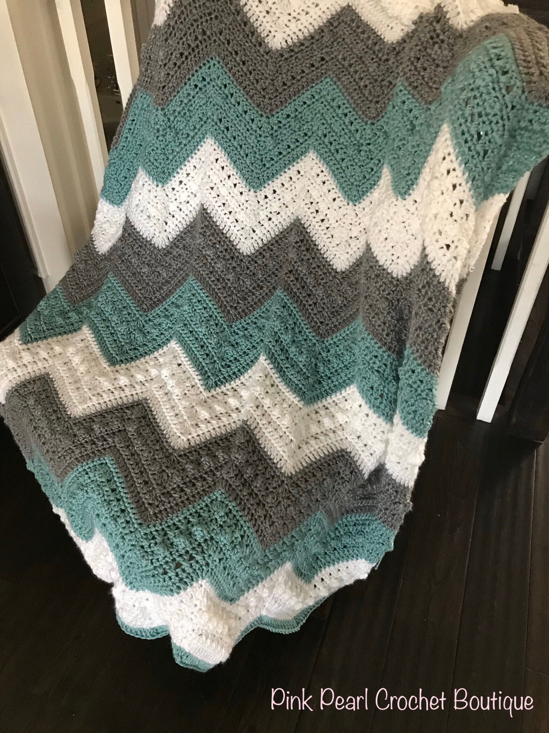 Crochet Chevron Baby Blanket Teal and Grey Baby Blanket White Teal Crochet Blanket Crochet Chevron Baby Afghan Teal Baby Nursery Etsy Canada