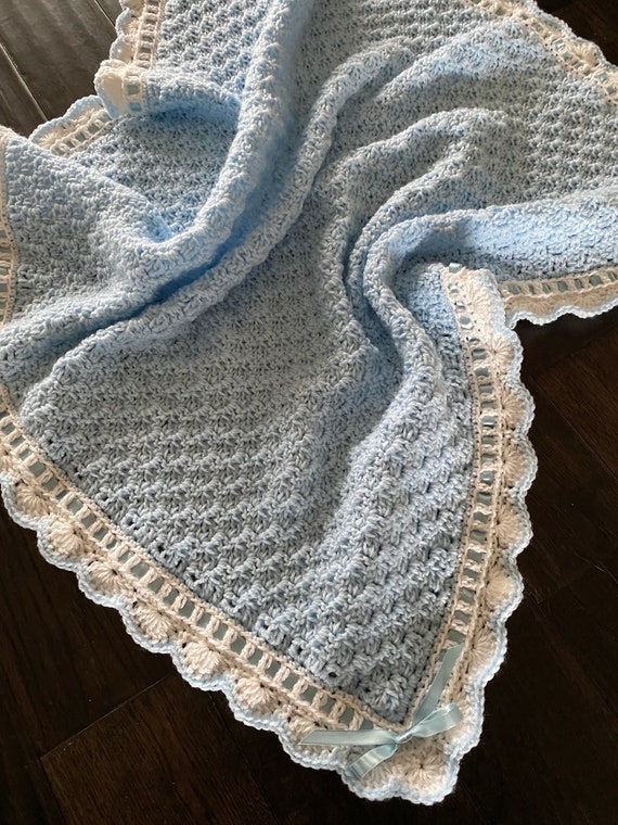 Blue Baby Blanket Crochet | crochet baby blanket | Hand Knit Baby Blanket Blue | Blue and White Baby Blanket | Blue Afghan for Baby