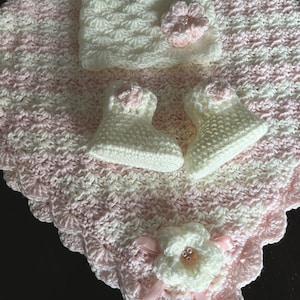 Pink and Cream Baby Blanket | Crochet Baby Girl Blanket | Pink Baby Afghan | Newborn Gift | Handmade Blanket for Girl | Keepsake Baby Gift