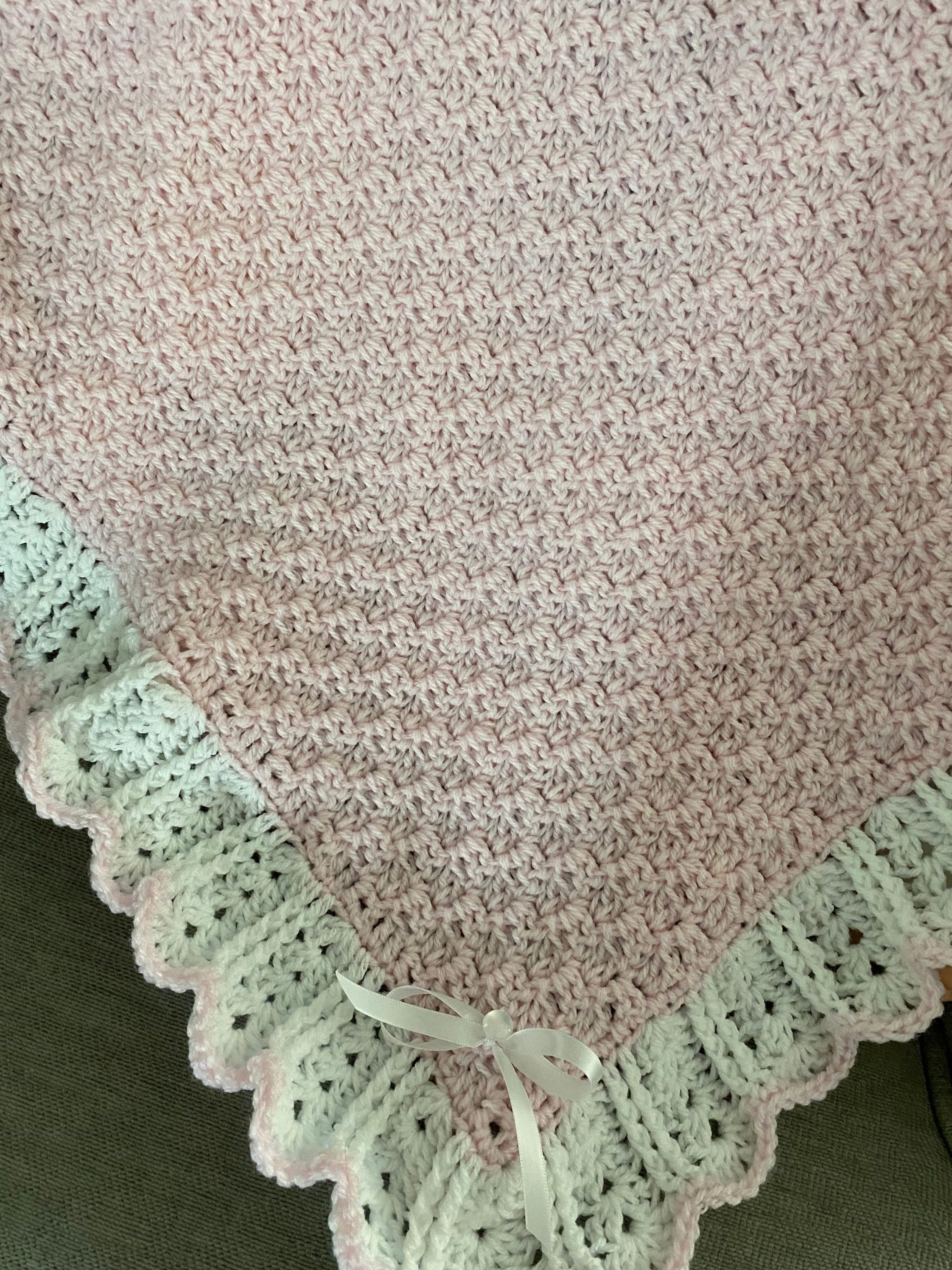 Pink White Crocheted Baby Blanket Afghan Lacey Ruffles Pink White Crocheted Baby Blanket Afghan Lacey Ruffles