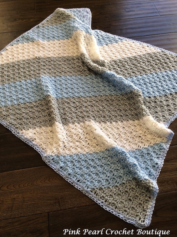 Blue and white striped baby blanket sale