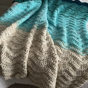 Beach Blanket Crochet | Home Decor |  Ocean Throw | Beach Blanket Crochet | Crochet Ocean Afghan | Sea Afghan  | Honeymoon Gift