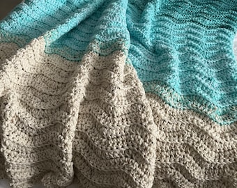 Beach Blanket Crochet | Home Decor |  Ocean Throw | Beach Blanket Crochet | Crochet Ocean Afghan | Sea Afghan  | Honeymoon Gift